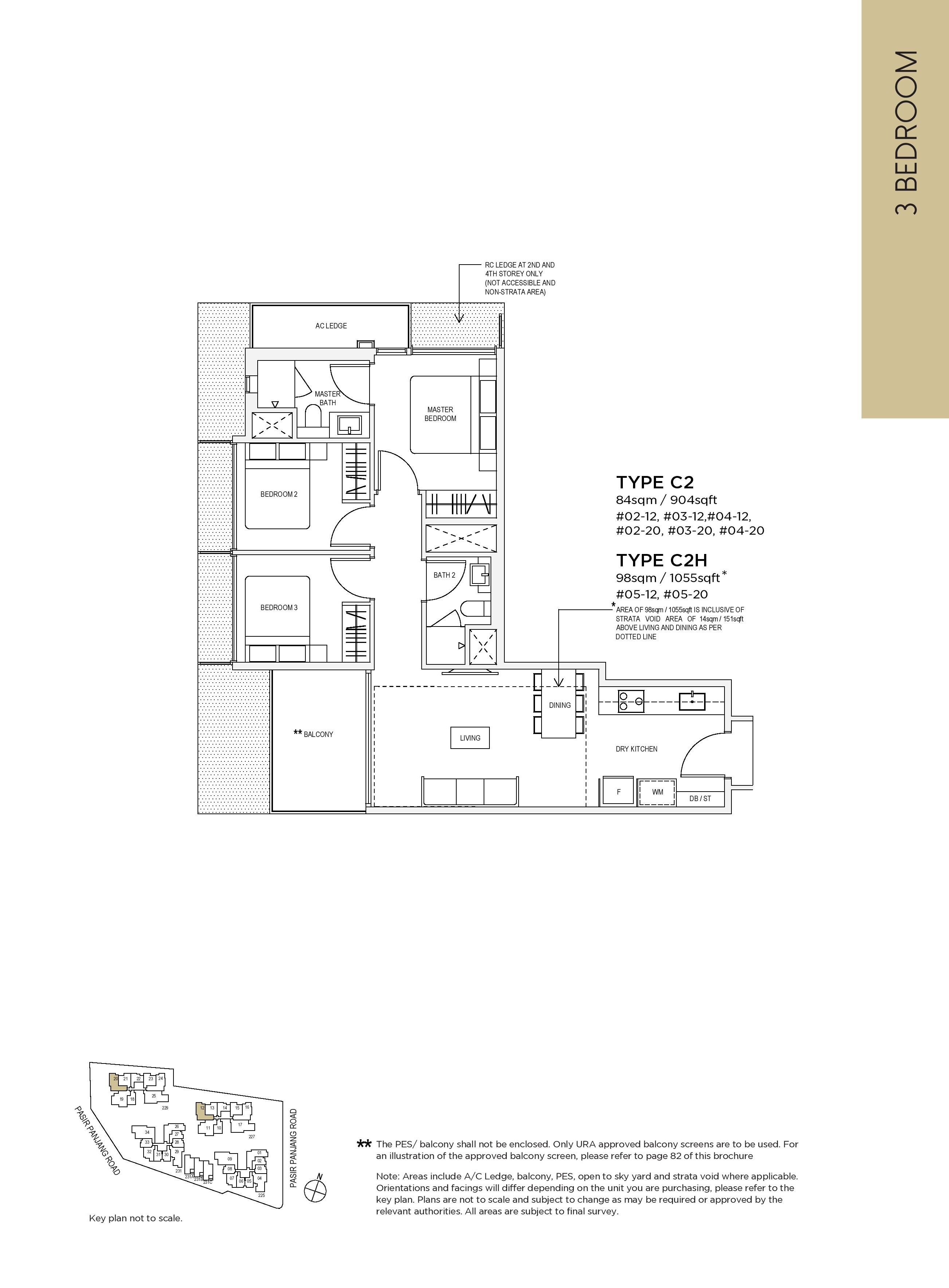 The Verandah Residences 3 Bedroom Floor Plans Type C2, C2H