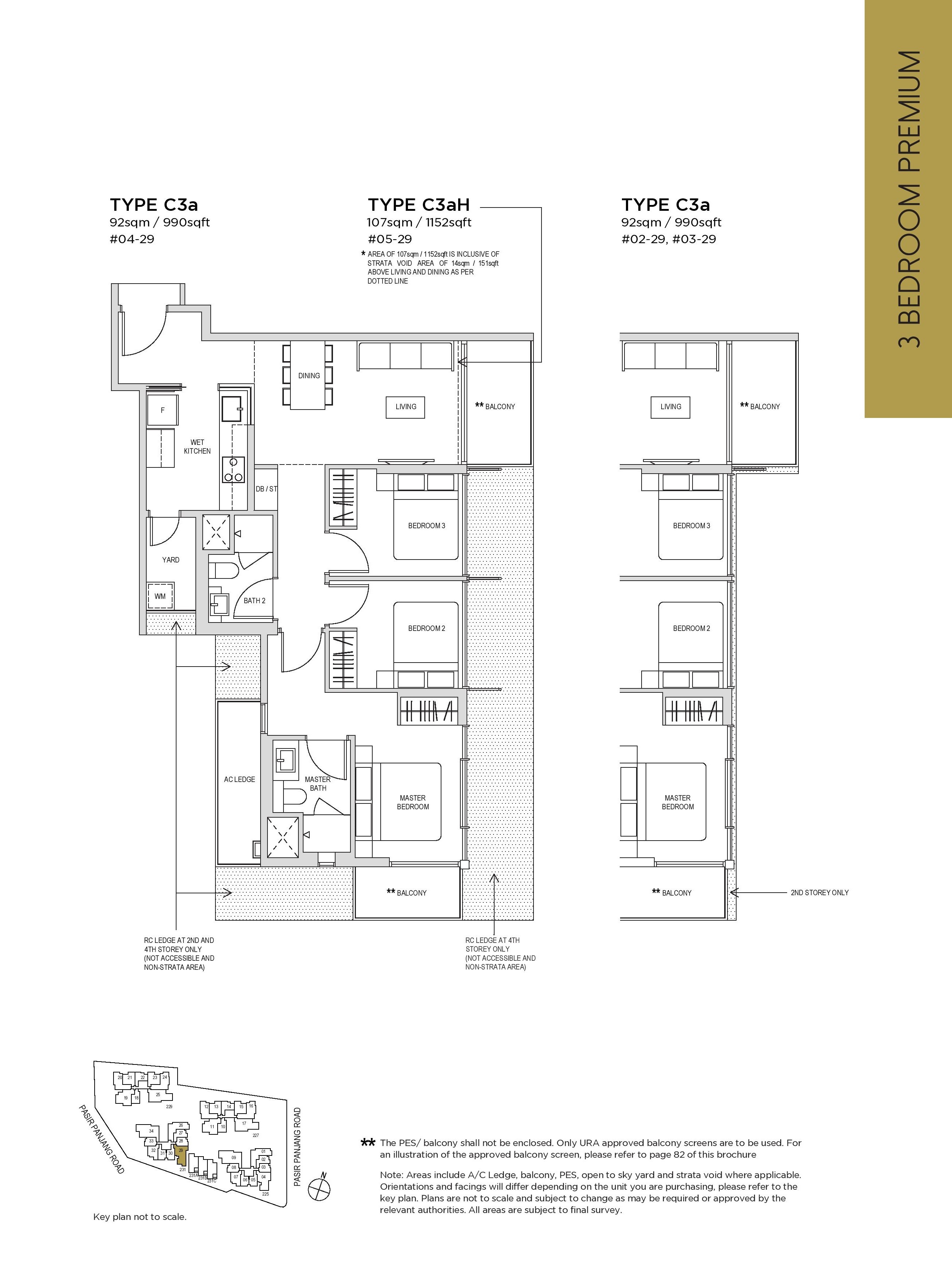 The Verandah Residences 3 Bedroom Floor Plans Type C3a, C3aH