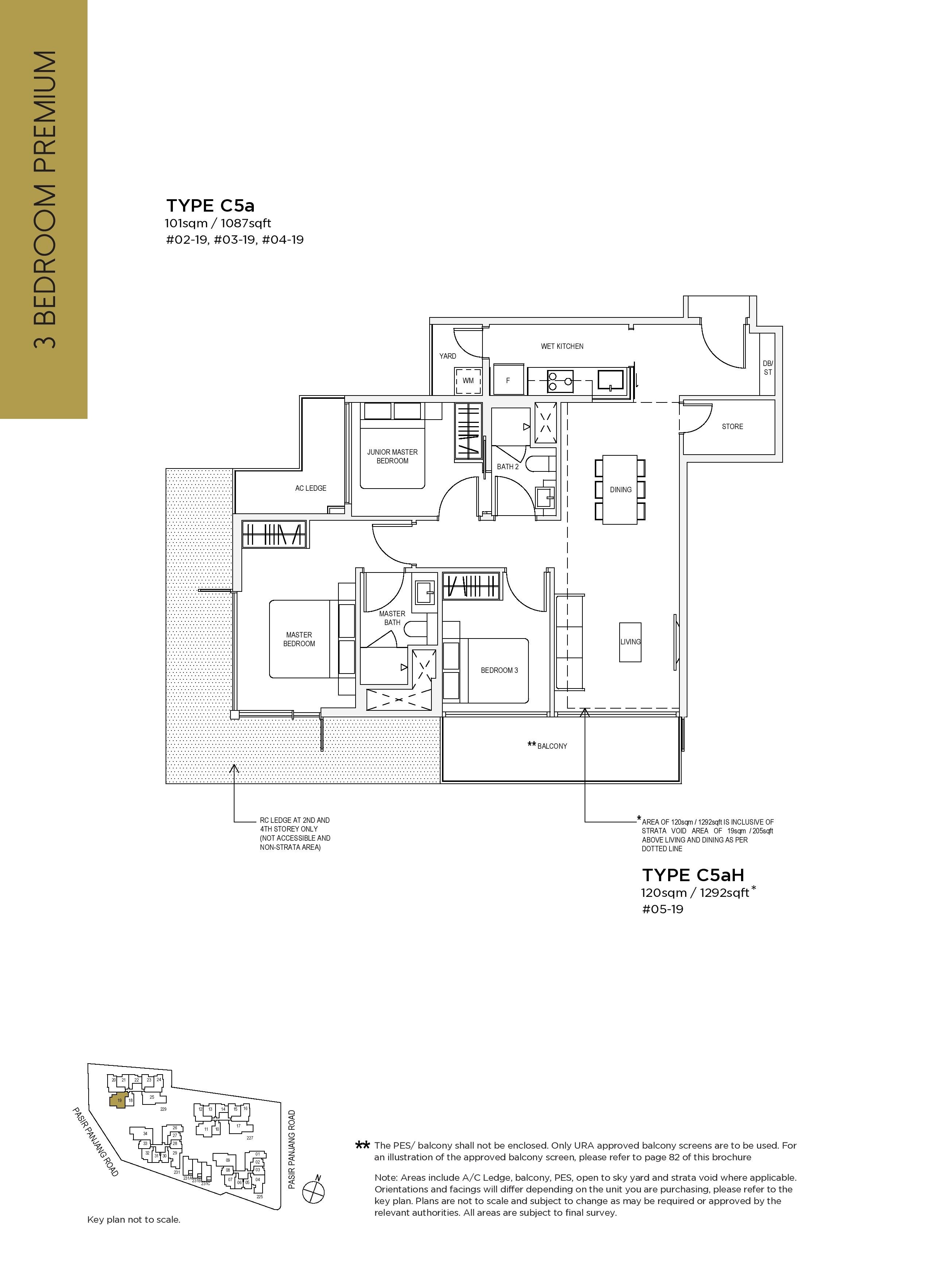 The Verandah Residences 3 Bedroom Floor Plans Type C5a, C5aH